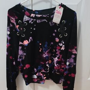 Justice Girl's Black and Pink Splatter Top Size L